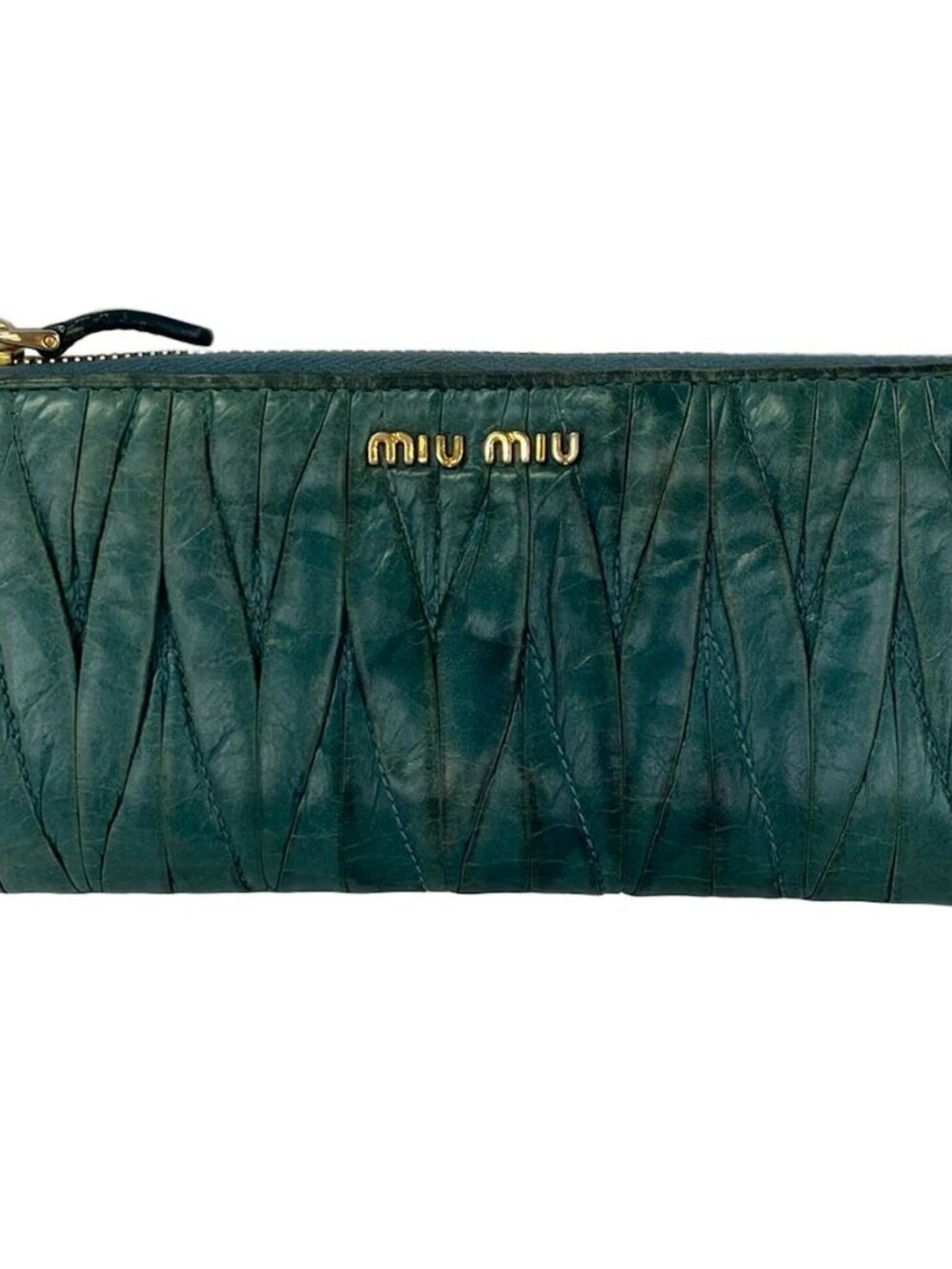 miu miu Matelasse Green Leather Long Wallet